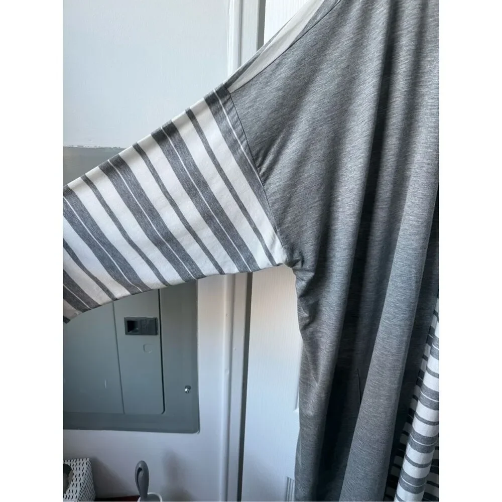 Pure Jill 4X Gray White Stripe Lightweight Open Front Cardigan Sweater Stretch